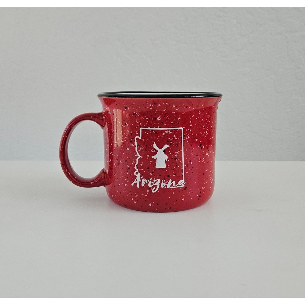 Dutch Brothers Arizona Coffee Mug 12 Oz Red W/ Black White Speckles Windmill